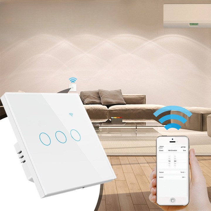 KIT 2x Interruptores WiFi Smart - Painel de Vidro Quadrado - com Neutro - Suporte Tuya, Alexa