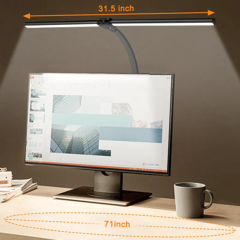 Luminária de Mesa LED Grande Dupla - para Monitor de PC Escritório Estudo - Cor e Brilho Ajustável - LED Antifadiga Proteção dos Olhos