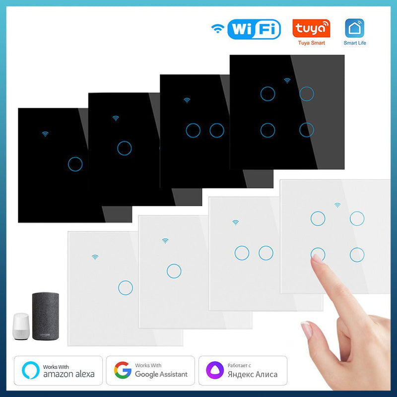 KIT 2x Interruptores WiFi Smart - Painel de Vidro Quadrado - com Neutro - Suporte Tuya, Alexa