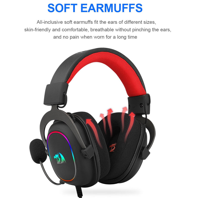 Fone Headset Redragon ZEUS X H510 com LED RGB com Fio - Microfone Som surround 7.1 para PC Xbox PS