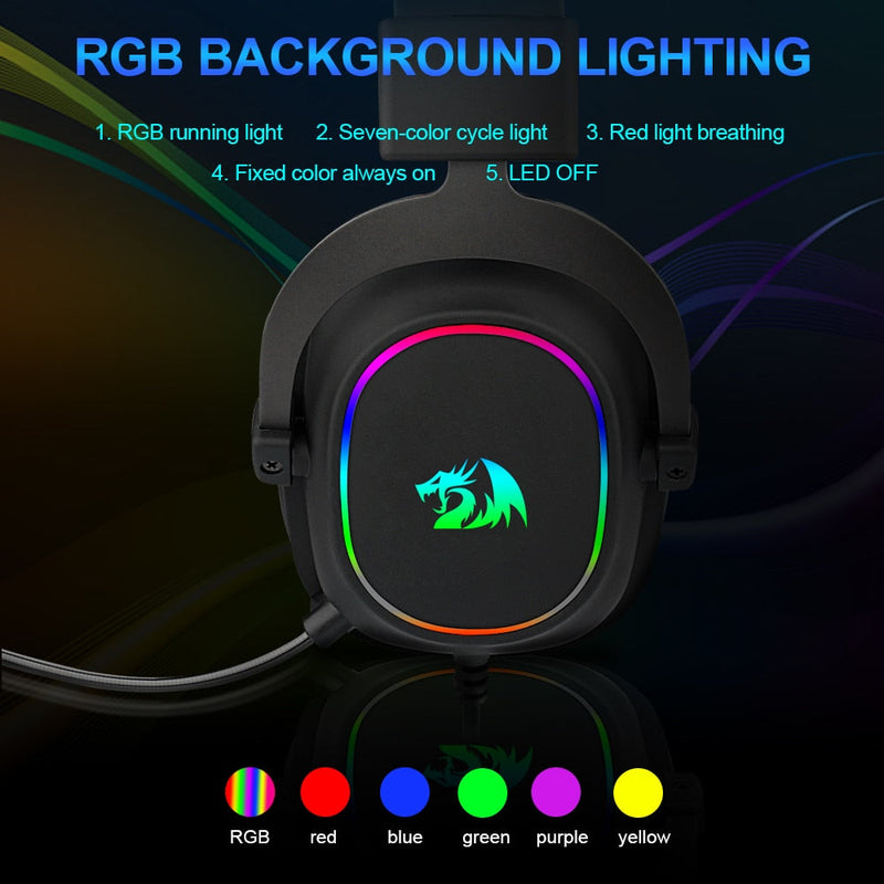 Fone Headset Redragon ZEUS X H510 com LED RGB com Fio - Microfone Som surround 7.1 para PC Xbox PS