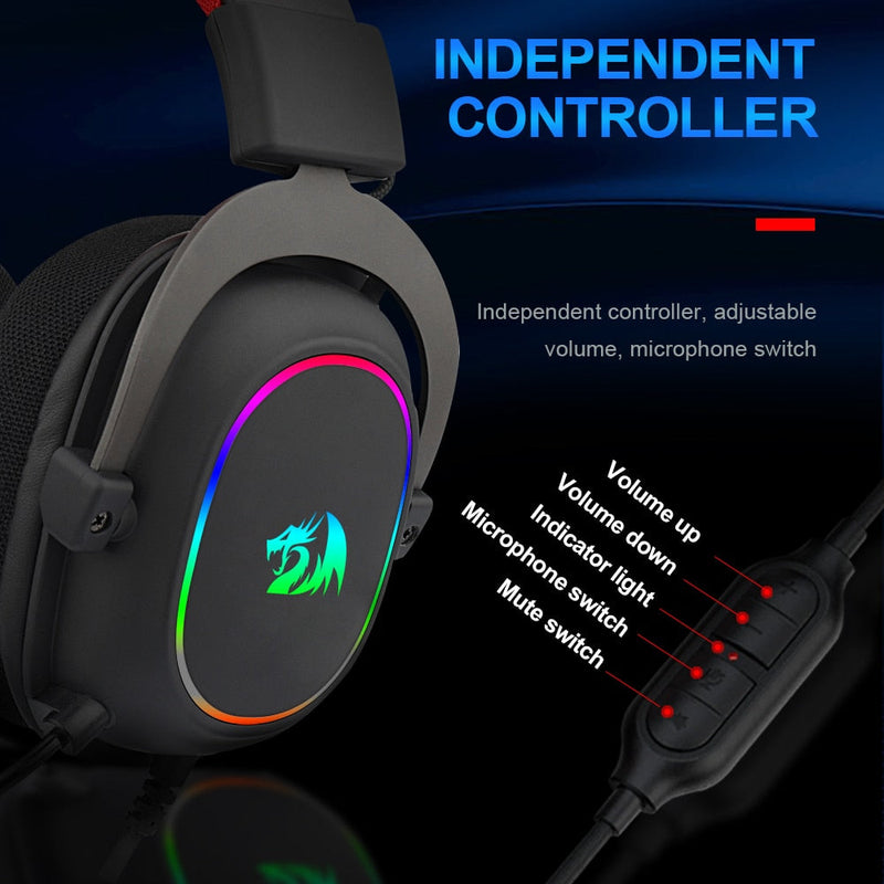 Fone Headset Redragon ZEUS X H510 com LED RGB com Fio - Microfone Som surround 7.1 para PC Xbox PS