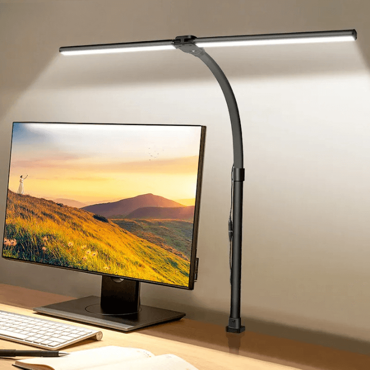 Luminária de Mesa LED Grande Dupla - para Monitor de PC Escritório Estudo - Cor e Brilho Ajustável - LED Antifadiga Proteção dos Olhos